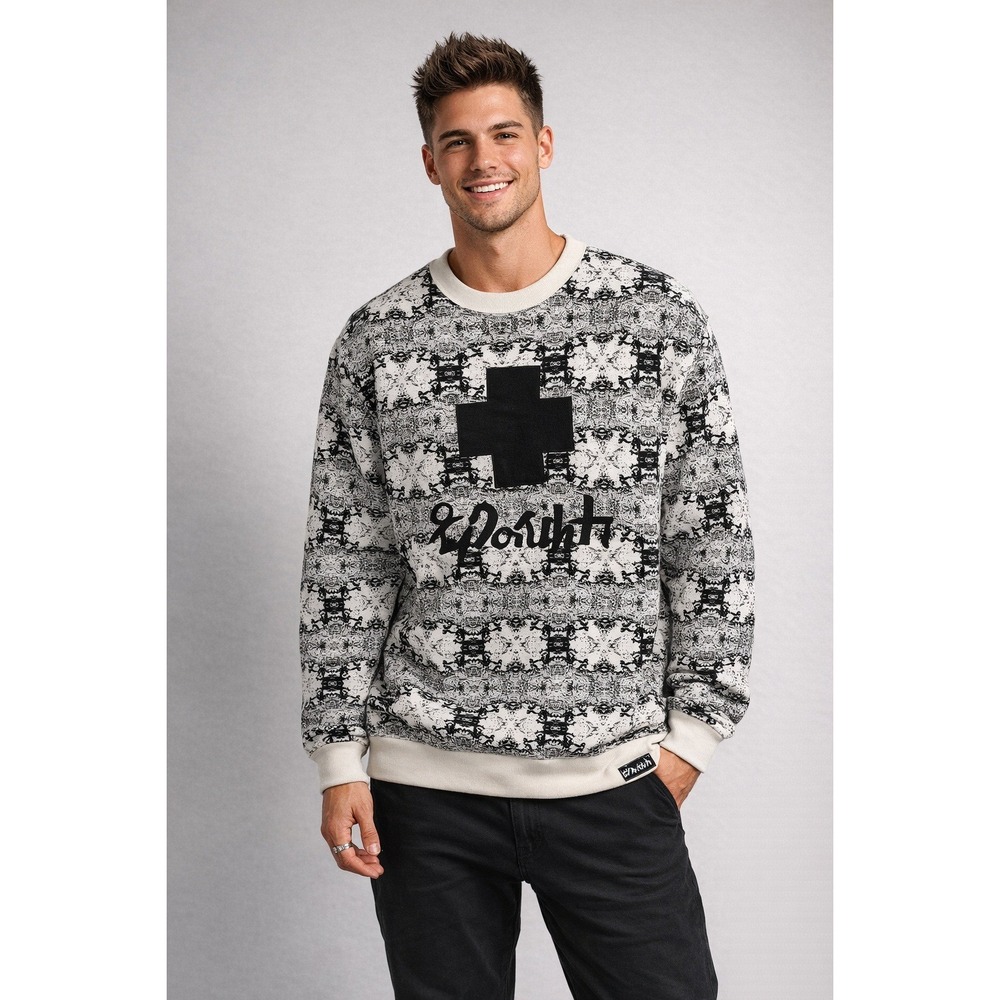 Pink Dolphin Y2K Rare HTF Mens 3XL White Black Graphic Cross Crewneck Sweatshirt